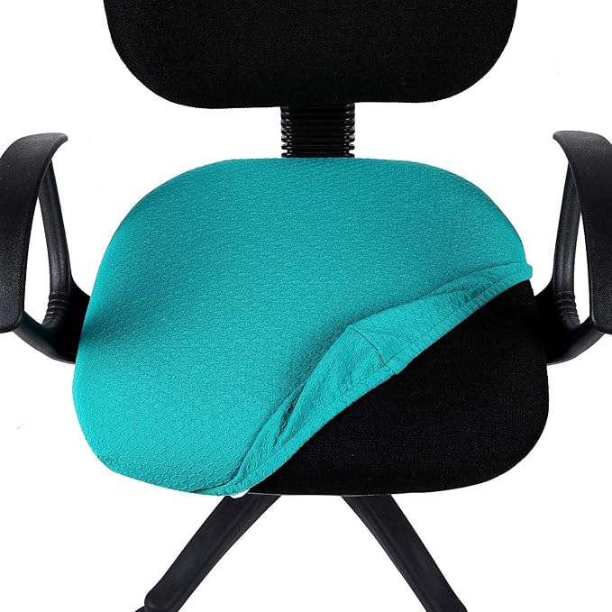 Smiry Stretch Jacquard Office Computer Chair Seat Covers, Removable Washable Anti-dust Desk Chair Seat Cushion Protectors - Peacock Green