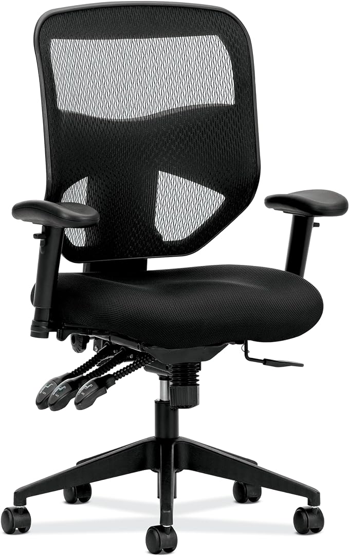 HON Prominent Ergonomic Mesh Office Chair with Adjustable Arms and Advanced Synchro‑Tilt Recline, High Back Desk and Computer Chair for Home Office or Workstation, Lumbar Support, Black