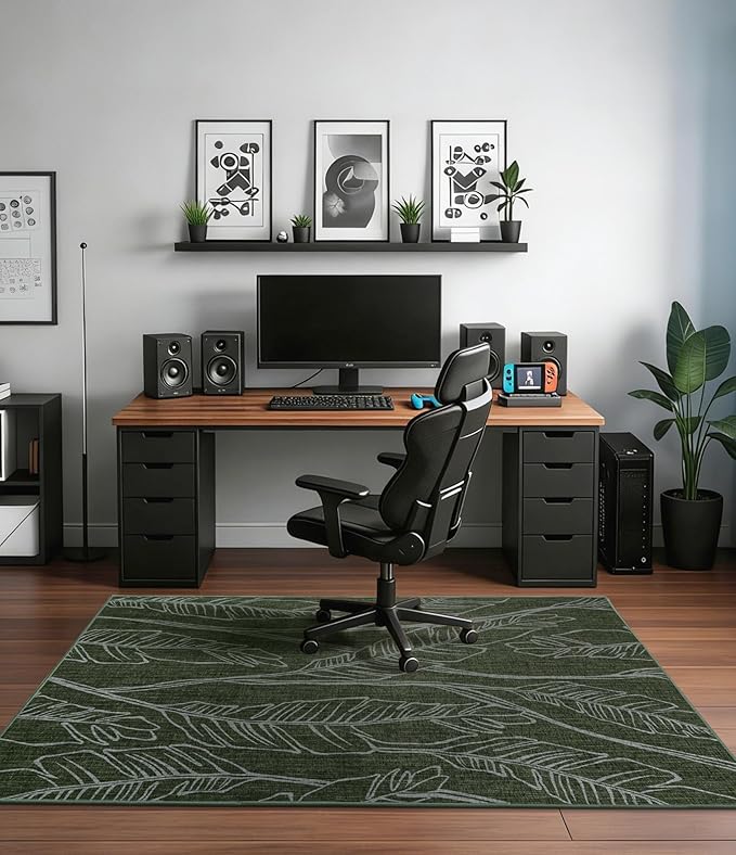 chakme Office Chair Mat for Hardwood Floor, 60"x45" Easy Glide Computer Desk Mat Protector for Rolling Chair Under Desk Rug Nonslip Backing, Machine Wash, (Dark Green Leaf)