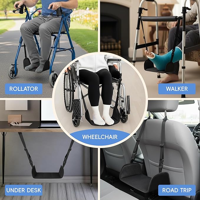 SPRING SEAON Wheelchair Foot Rest Hammock, Adjustable Leg Support Foot Sling with Soft Padded Base, Anti-Squeeze Footrest Replacement for Wheelchairs, Essential Wheelchair Accessories (Black)