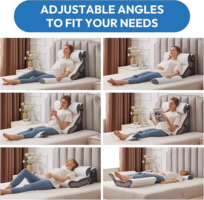 Ahpmeoa 4PCS Wedge Pillow Set for After Surgery, Back Pillow for Bed Sitting up, 10-in-1 Foam Wedge Pillow for Acid Reflux & Back Pain Relief, Post Surgery Pillow for GERD & Snoring, White