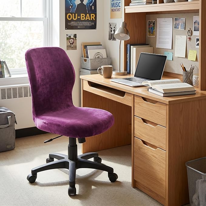 Deisy Dee Velvet Stretch Armless Office Chair Covers - Colorful Stretch Slipcover for Desk Chairs (Purple)