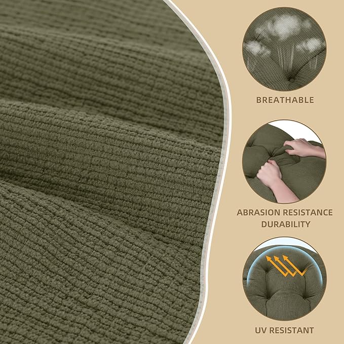 Rocking Chair Cushion - Plaid Corduroy Fabric, High-Density Sponge, Durable Comfort Non-Slip Bottom Tufted Seat Pads with Ties, Plaid Corduroy︱Reseda Green, 44x19x4 inch