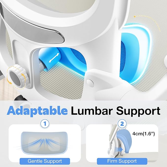 ALLGOD Ergonomic Office Chair, Breathable Mesh Ergonomic Desk Chair with Adjustable Lumbar Support, Flip-up Armrests, Computer Chairs Comfortable for Home, Office, Work, 300lbs, White, Upgrade