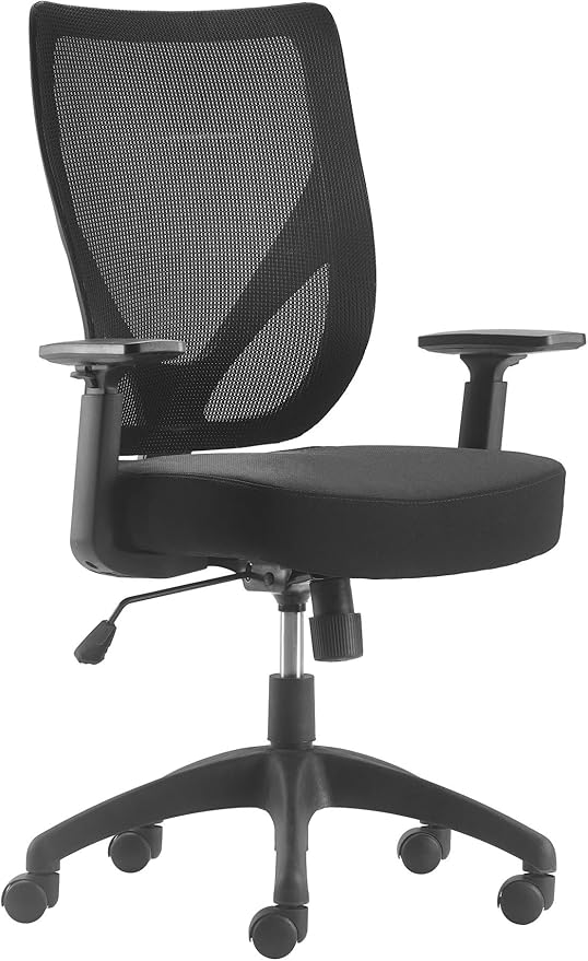 Serta Focus Mesh Office Chair, Ergonomic Mid-Back Computer DeskChair with Lumbar Support, Breathable MeshBack, SertaQuality Foam Cushion, Adjustable Armrests, Swivel Nylon Base, Black