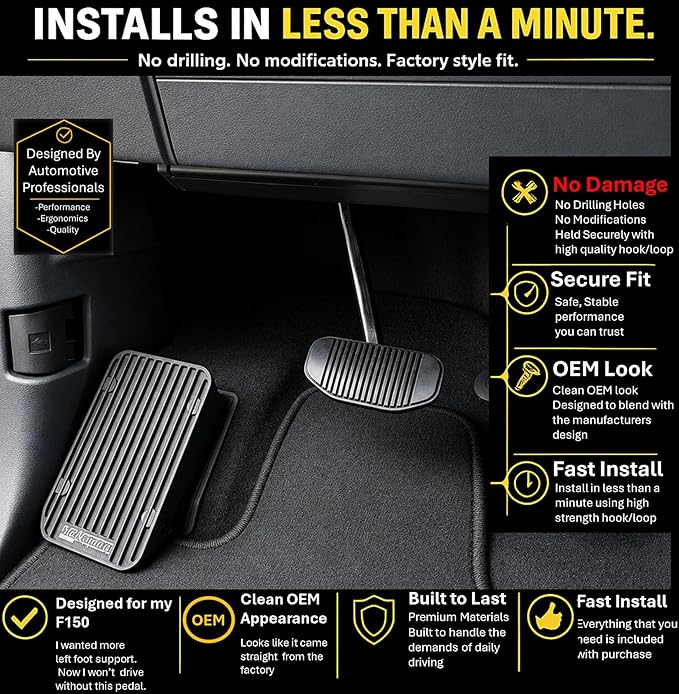 Ergonomic Adjustable Left Foot Rest Pedal - Compatible with Ford Ford F150 F250 F350 F450 F550 F650, F-Series, Expedition & RAM Trucks, Adjustable Driver Dead Pedal Comfort Accessory