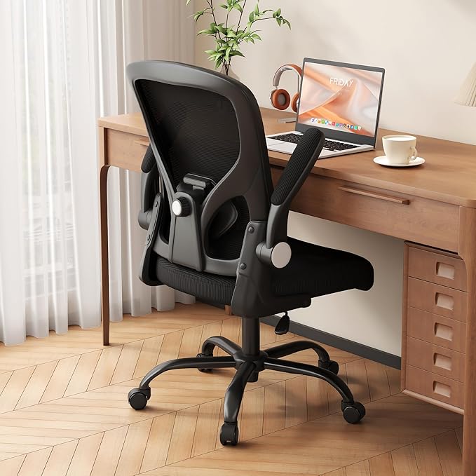 Office Chair, Ergonomic Desk Chair with Adjustable Lumbar Support Flip-up Arms,Comfortable Swivel Mesh Back Computer Chair Executive Task Chair for Home Office Use (Black)