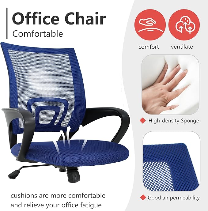 PayLessHere Office Computer Chair Ergonomic Cheap Desk Chair Adjustable Comfortable Mid Back Task Rolling Swivel with Lumbar Support for Home Office (Pack of 2, Blue)
