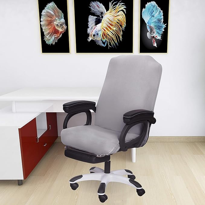 SARAFLORA Office Chair Cover- Large, Silver Grey- Removable Computer Chair Cover for Office Chair with Zipper for Universal Rotating Chair Desk Chair Cover Chair Seat Washable Protector for Pet