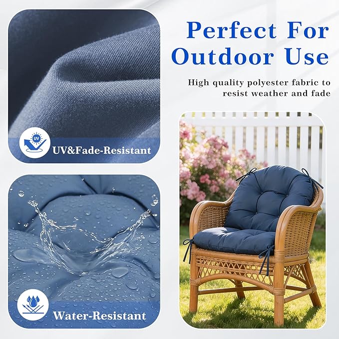 Outdoor Chair Cushions Set of 2 Waterproof Patio Furniture Cushions with Ties 19x19+5” Thicken Outdoor Seat Cushions Indoor/Outdoor Dining Chairs Pads FadeShield Rocking Chair Cushion, Light Bule