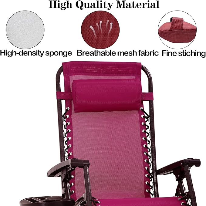 Zero Gravity Chair Set of 2 Replacement Pillow Headrest with Elastic Band, Universal Soft Removable Padded Cushion Head Pillow for Zero Gravity Lounge Chair, Folding Patio Lawn Recliner Chair, Red