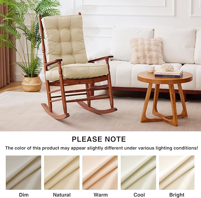 IPYNBAP Rocking Chair Cushion, Waterproof and Fade-Resistant Patio Chair Cushions, Tufted Chair Pads for Rocker Furniture, 17x17 Inch, Indoor/Outdoor Seat Cushions with Ties, Beige (Pack of 2)