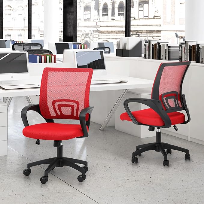 MoNiBloom Mesh Office Chair, Ergonomic Computer Chair for Adults, Rolling Swivel Mid-Back Desk Chair with Lumbar Support, Comfy Armrest for Home Office, Gaming, Red 20 Pack