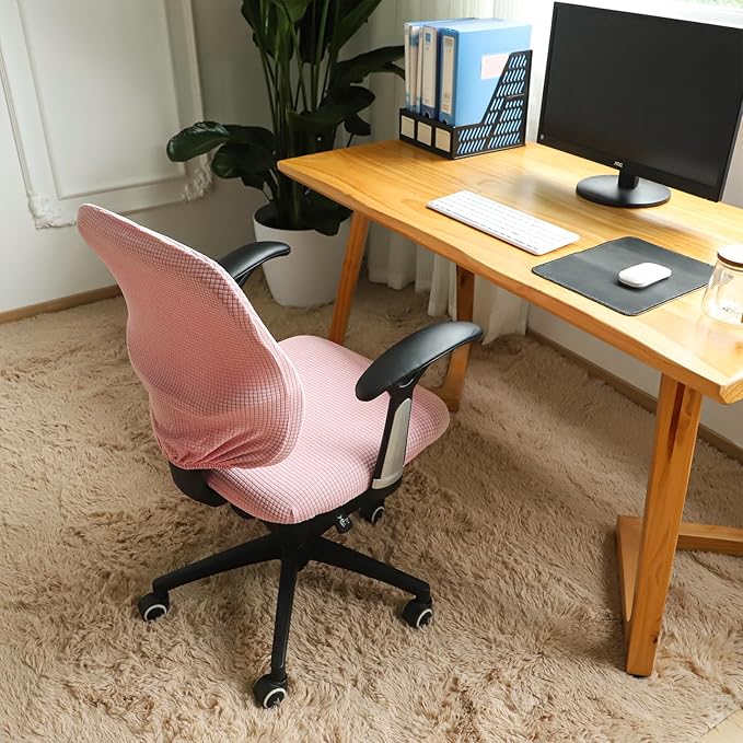 FORCHEER Desk Chair Cover Pink Jacquard Stretchable Two Pieces Split Office Chair Covers Water Resistant Washable