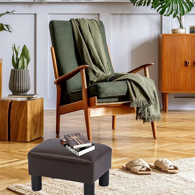 Joveco Foot Rest Ottoman Small Faux PU Leather Footstool (Rectangular Brown)