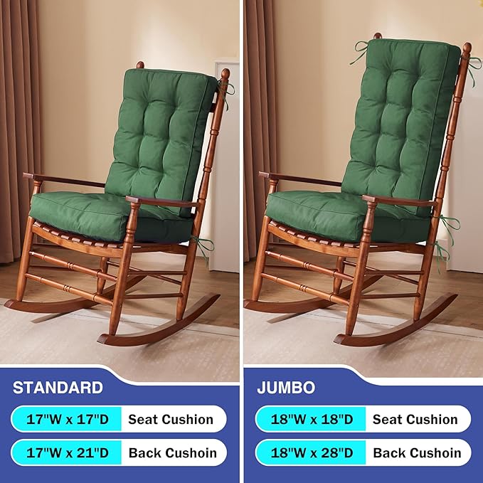 IPYNBAP Rocking Chair Cushion, Waterproof and Fade-Resistant Patio Chair Cushions, Tufted Chair Pads for Rocker Furniture, 17x17 Inch, Indoor/Outdoor Seat Cushions with Ties, Dark Green