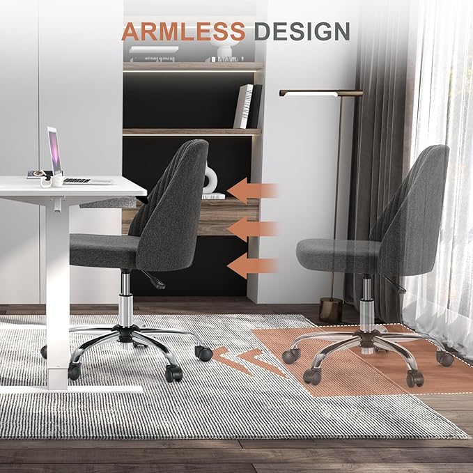DUMOS Office Chair, Comfy Desk Chair Rolling Vanity Swivel Task Chairs with Wheels, Wide Seating Armless Height Adjustable Computer Chairs for Home,Bedroom,Student,Adults, Gunmetal Gray