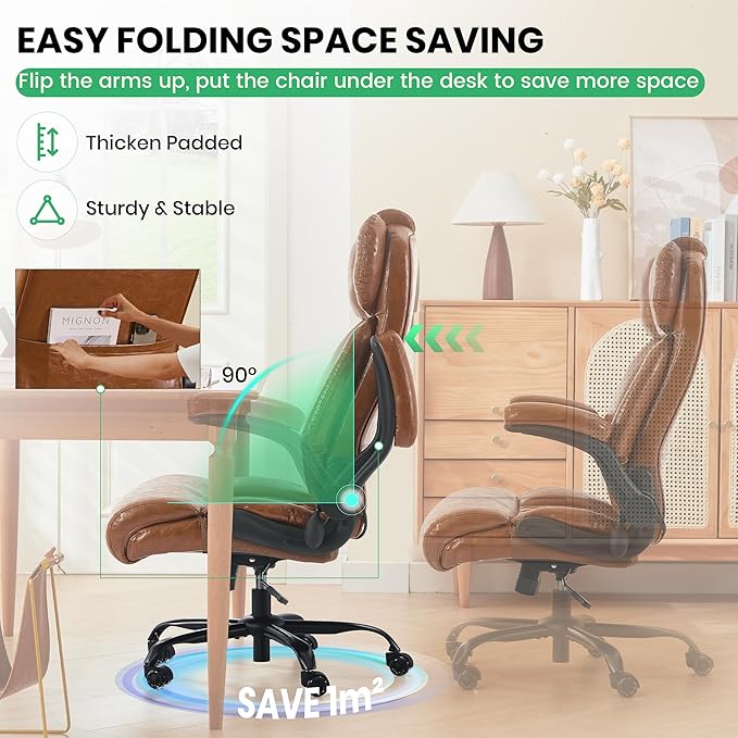 500lbs Big and Tall Office Chair Adjustable Lumbar Support for Back Pain, Extra Wide Seat Executive Office Chair Thick Armrest Pad, Heavy Duty Base&Upgraded Wheels, Ergonomic Comfy Computer Desk Chair