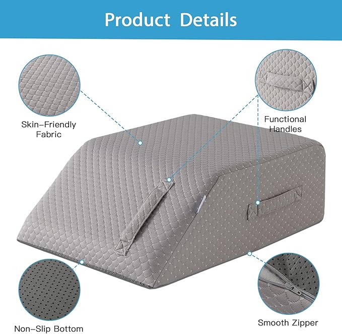 MEGCXIT Leg Pillow Elevation Blood Circulation, Leg Wedge for Elevation for Swelling, Leg Elevating Pillow for After Surgery, Memory Foam Foot Knee Pillow for Back Sleeping 24×19×8 Inch Grey