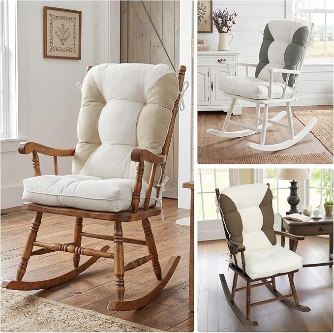 Rocking Chair Cushions Set - Non-Slip Adirondack Chair Cushions with Ties Indoor/Outdoor Rocking Chair Pad for Living Room, Bedroom, Balcony, Office