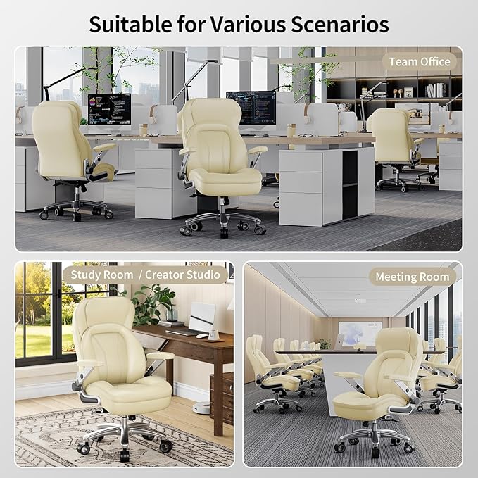 Big and Tall Office Chair, 600lbs Heavy Duty Desk Chair with 5D Arms, Adjustable Lumbar Support & Height, Tilt Function, PU Leather High Back Ergonomic Executive Computer Chair