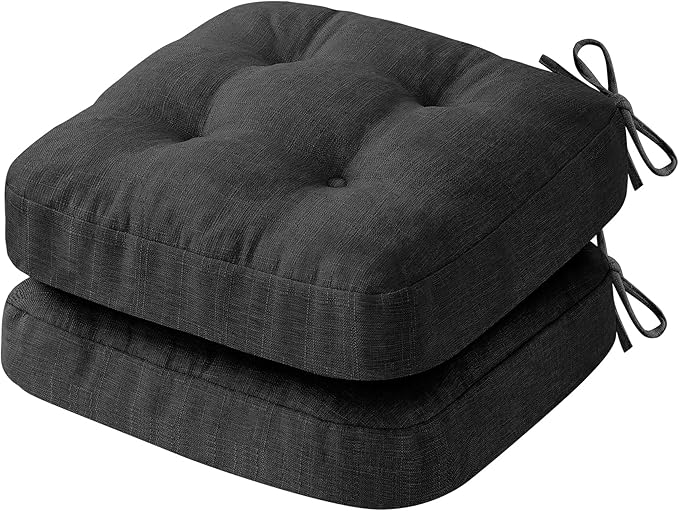 IASEAHK Chair Cushions, Foam Dining Chair Cushions, Tufted Indoor Chair Pads, 16.5” x 16.5” x 3.5”, Set of 2, Black