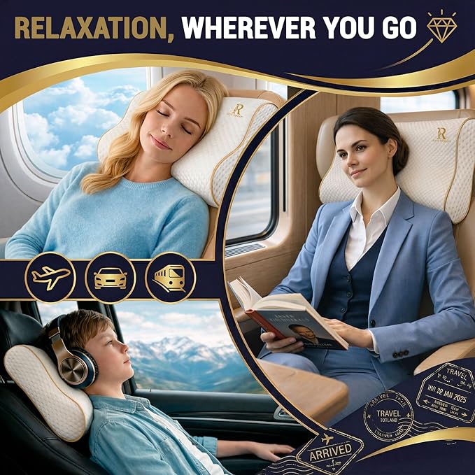 Royal Therapy 2-Pack Travel Memory Foam Pillow, Camping, Cervical for Pain, Contour, Pillow for Neck and Shoulder, Neck