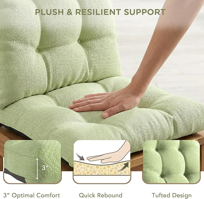 Codi Rocking Chair Cushions Outdoor, Water Resistant Rocker Chairs Replacement Cushion Set for Patio Porch Garden - Fits Most Standard Rockers, Sage 1PK