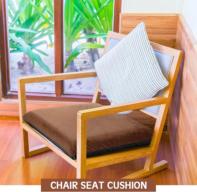 GlikCeil Recliner Cushion for Elderly with Memory Foam Square Seat Chair Cushion for Recliner Thick Non Slip Seat Pad for Chair, Couches(20 x 20 x 3,Brown)