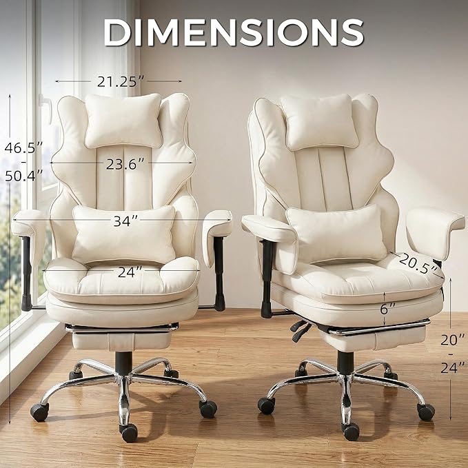 Big and Tall Massage Office Chair with Heat, Extra Wide Double-Layer Pocket Spring Cushion, High Back Reclining Gaming Chair with Adjustable Armrests & Footrest, Heavy Duty Ergonomic Chair, White