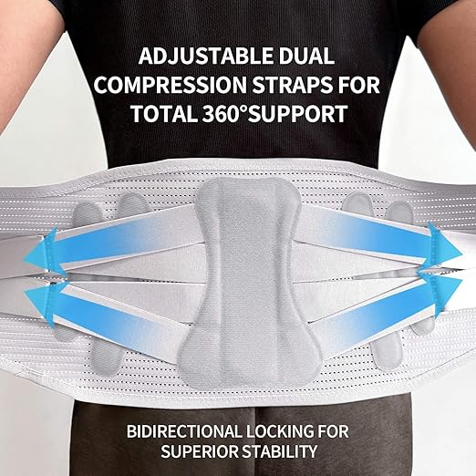 Lower Back Brace for Women Men, Adjustable Lumbar Support with 3D Pad, Breathable Ergonomic Support Belt with Metal Stays for Work, Lifting, Drive, Grey,Size S,Waist 27"-31"