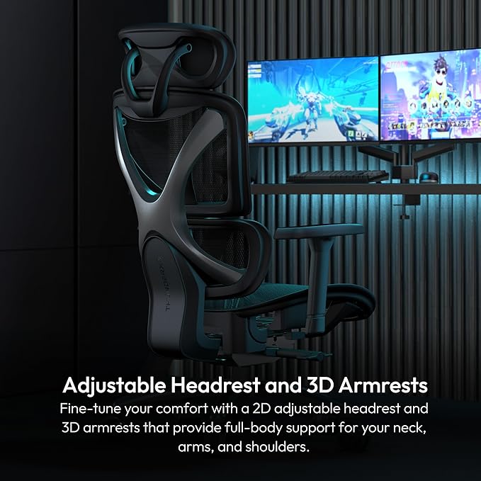 THUNDERX3 XTC Ergonomic Office Chair, for Adults Gaming Chair, High Back Desk Chair, Synchronous Tilt, Self-Adjusting Lumbar Support and Backrest, Adjustable Headrest, Breathable Mesh, Black