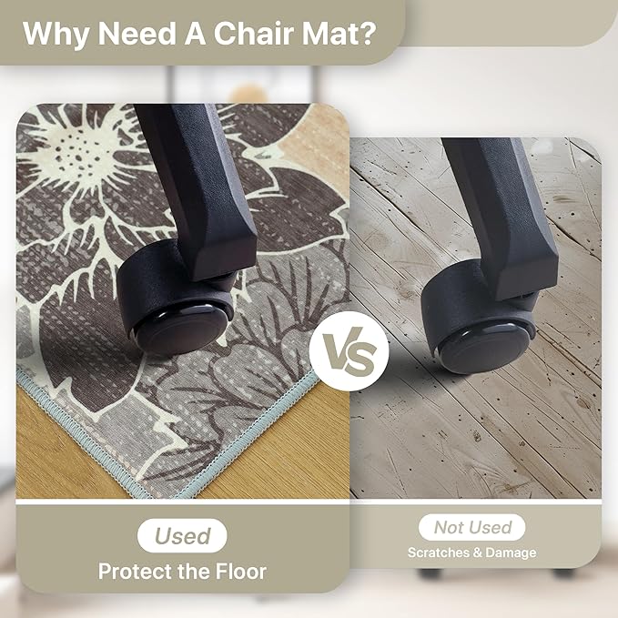 36"x48" Office Chair Mat for Hardwood Tile Floor, Under Desk Carpet Protector for Rolling Computer Chair Mat, Machine Washable Area Rug, Anti-Slip 1/5" Thick Low Pile Thin Vinyl Floor Mat, Grey Beige