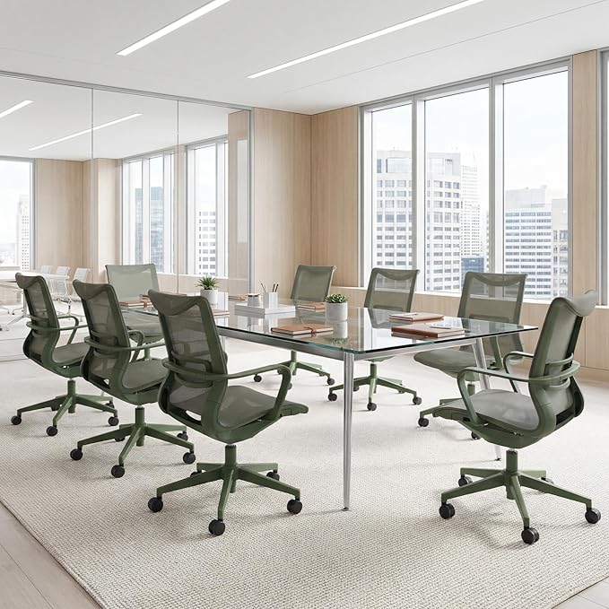 LuxErgo Ergonomic Mesh Office Chair, Mid Back Desk Chair with Lumbar Support & Armrests, Height Adjustable, 115° Recline, 360° Swivel Rolling Task Chairs for Home Office, Green