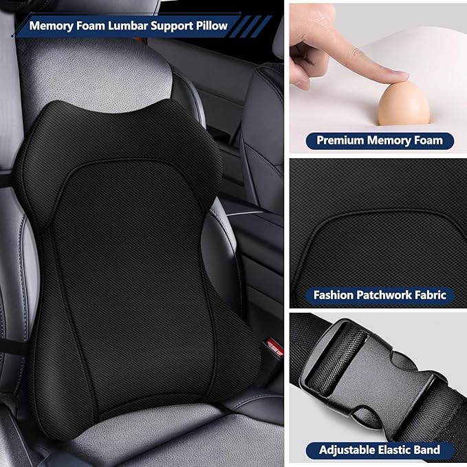 Seat Cushion,Lumbar Support Pillow for Office Chair,Ergonomic Memory Foam Back Support Pillow, High Density Foam Chair Cushion for Sciatica Pain Relief Coccyx Pad for Chair,Car,Desk,Black