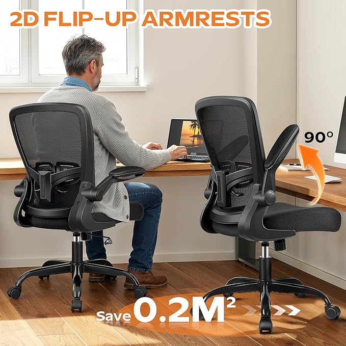 Ergonomic Office Chair 2026 - Mesh Desk Chair with Flip-up Armrests, Adjustable Height and Lumbar, 360° Swivel Comfortable Computer Chairs for Home, Conference Room, Reception, 350lbs, 6 Pack
