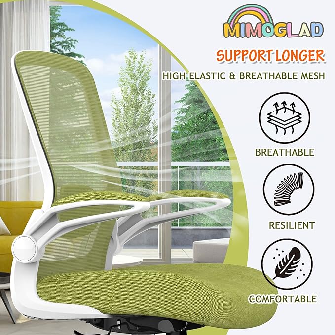 Mimoglad Ergonomic High Back Mesh Office Chair, Adjustable Lumbar Support, Thickened Seat Cushion (Modern, Green Pear)