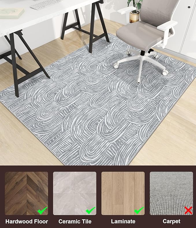 chakme Office Chair Mat for Hardwood Floor, 48"x36" Easy Glide Computer Desk Mat Protector for Rolling Chair Under Desk Rug Nonslip Backing, Machine Wash, (Arc)