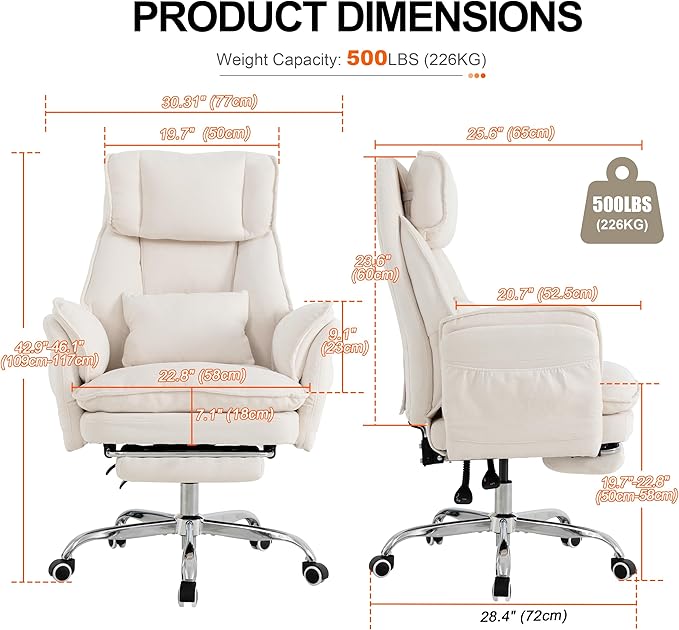 Okeysen Office Chair with Flip Armrests, Big and Tall Office Chair with Foot Rest & Lumbar Pillow, Wide Reclining Desk Chair for Cross Legged Sitting & Pets, Executive Ergonomic Computer Gaming Chair