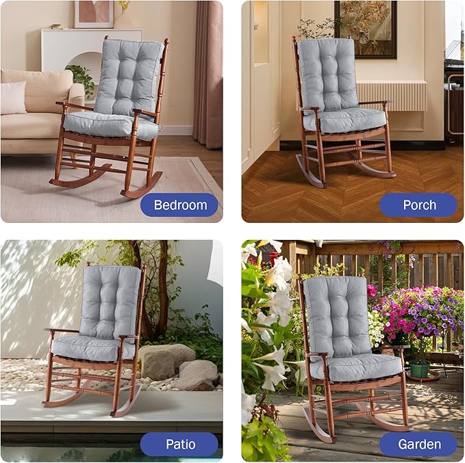 IPYNBAP Rocking Chair Cushion, Waterproof and Fade-Resistant Patio Chair Cushions, Tufted Chair Pads for Rocker Furniture, 18x18 Inch, Indoor/Outdoor Seat Cushions with Ties, Light Grey