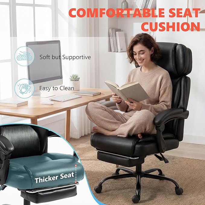HOMCOM Massage Office Chair with Lumbar Heat, Ergonomic Executive Desk Chair with Adjustable Headrest, 6 Points Vibration, High Back, Reclining, Padded Armrests, Footrest, PU Leather, Black