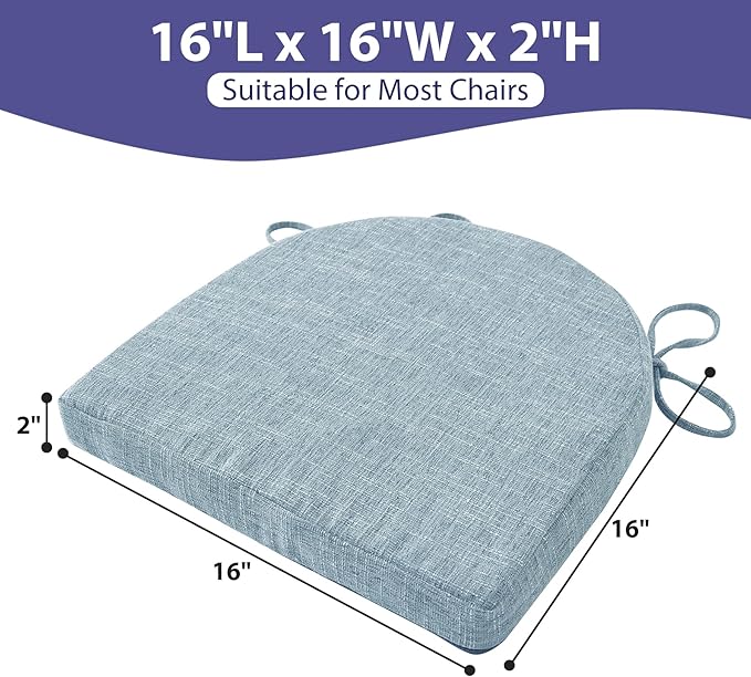 IPYNBAP Chair Cushions for Dining Chairs, Kitchen Chair Cushions, 16'' x 16'' x 2'', Non Slip Indoor Seat Cushions, Chair Pads for Dining Chairs with Ties & Removable Cover, Set of 4, Light Blue