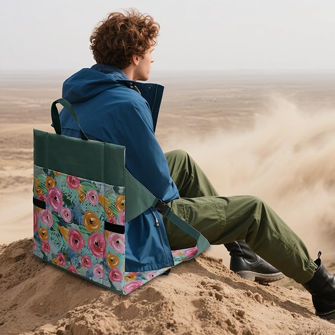 Folding Stadium Seat Cushion with Backrest, Portable Bleacher Pad for Camping,Lightweight Chair with Backrest for Outdoor Sports Concerts