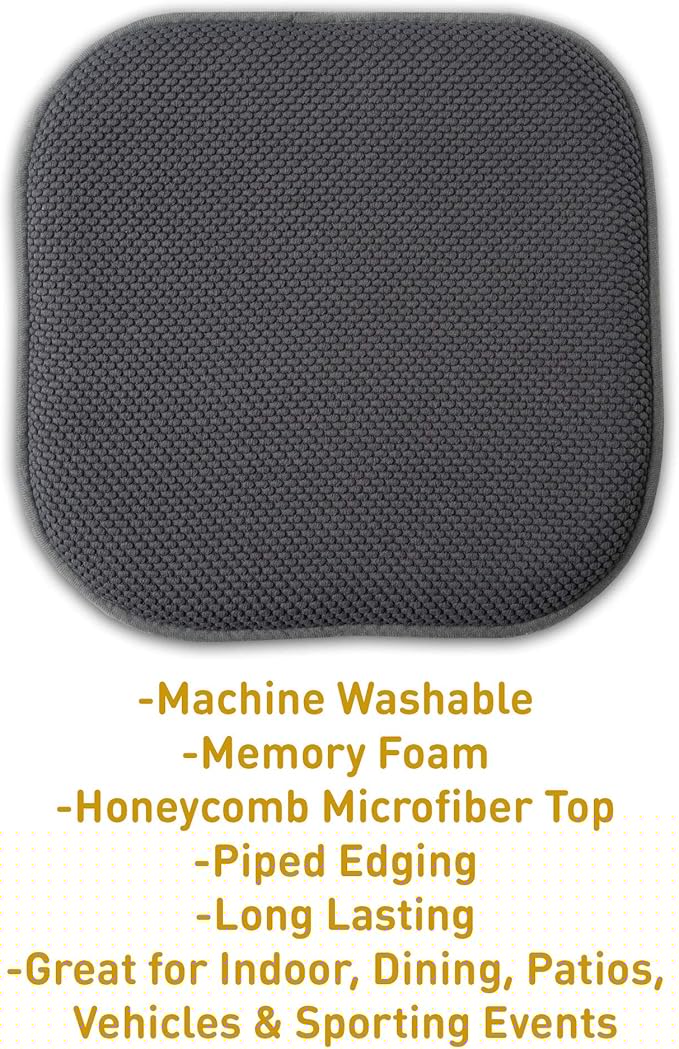 Sweet Home Collection Cushion Memory Foam Chair Pads Honeycomb Nonslip Back Seat Cover 16" x 16" 6 Pack Charcoal Gray