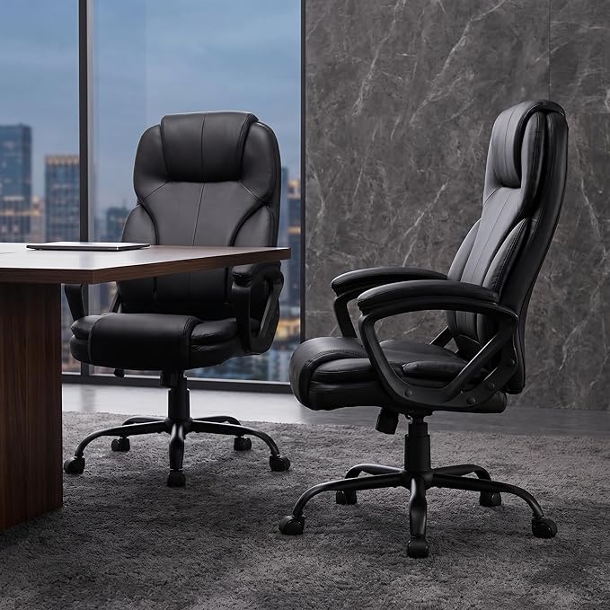 Executive Office Chair Ergonomic Desk Chair, PU Leather Computer Chair with Padded Armrests, Adjustable Height Swivel Task Chair (2)