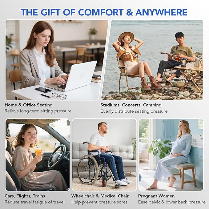 Inflatable Wheelchair Cushion for Pressure Relief - Self-Inflating Seat Pad for Mobility Scooter, Office Chair & Airplane Travel - Portable Cushion for Sciatica & Tailbone Pain Relief (No Pump Needed)