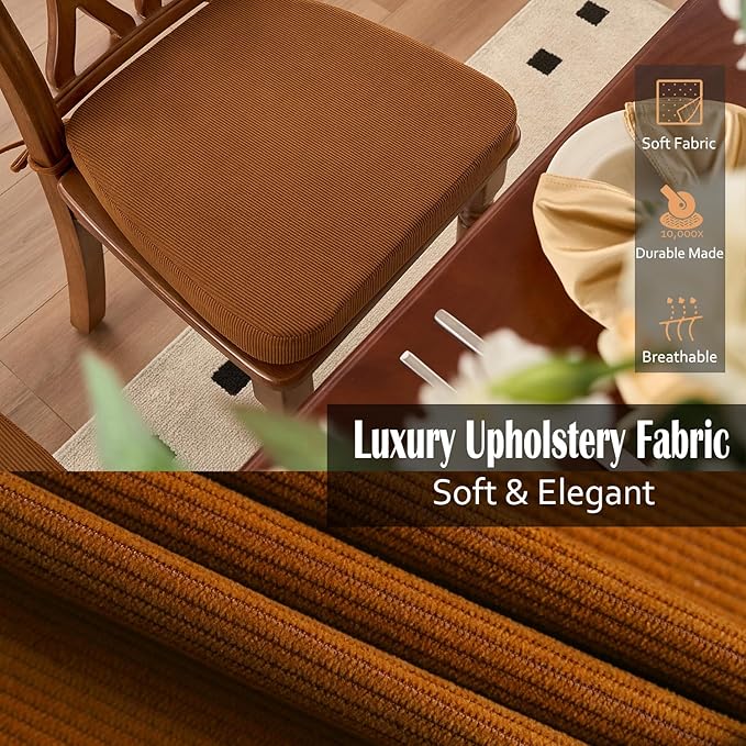 2'' Thick High-Density Foam Indoor Chair Cushions | Dining Chair Pads with Ties, Removable Washable Cover, Kitchen Chair Cushions 17"x16", Orange Brown 4 Pack