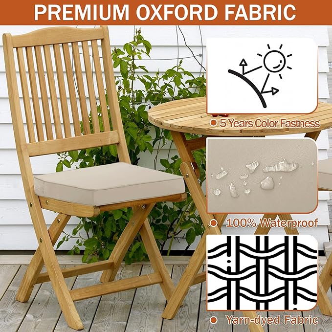 Outdoor Chair Cushions 16 x 17 Inch, Set of 4, Water Resistant Patio Chair Cushions with Tie Color Fastness Thick Outdoor Seat Cushion for Garden Lawn Patio Furniture Cream