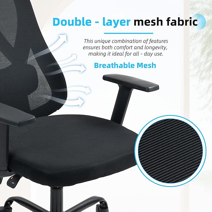 ECOTOUGE Ergonomic High Back Office Chair, Floor Chair with Back Support, Big and Tall Office Chair with Adjustable Headrest, Gaming Chair Mesh Home Office/Study Chair, Black