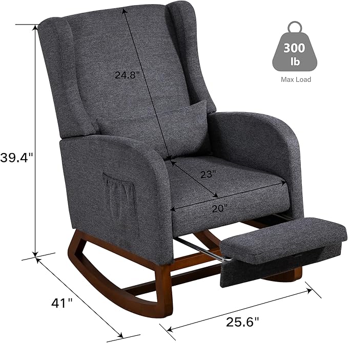 Chifee & Vingol Rocking Chair Nursery with Foot Rest & Pillow,Polyester,Dack Grey